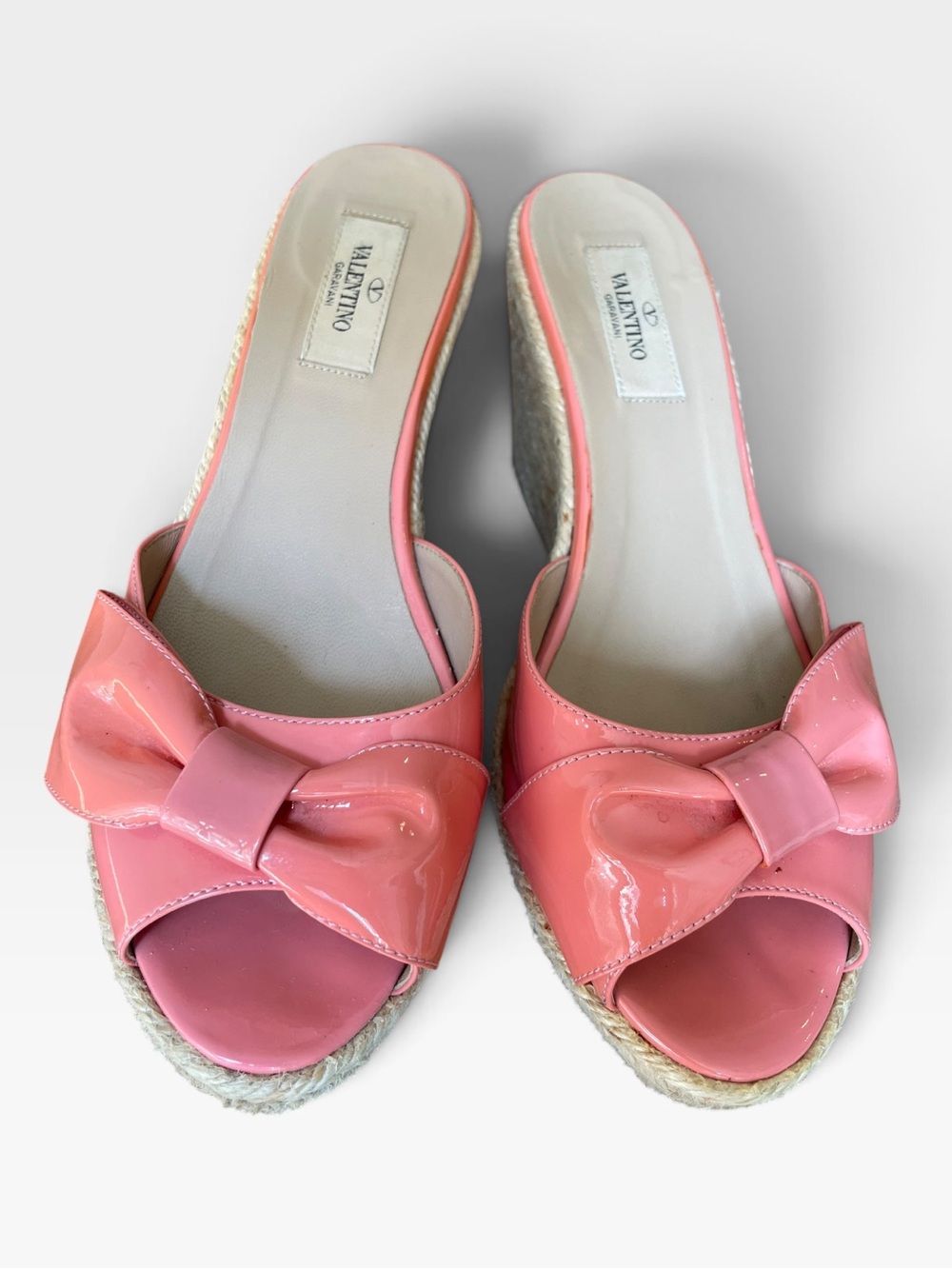 Valentino Mena Bow Patent Leather Wedge Espadrille Womens 8.5 39 Slide Sandals - Picture 5 of 13